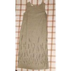J Jill Summer Dress Small Embroidered Sleeveless Midi Linen Blend Made USA Vtg‎